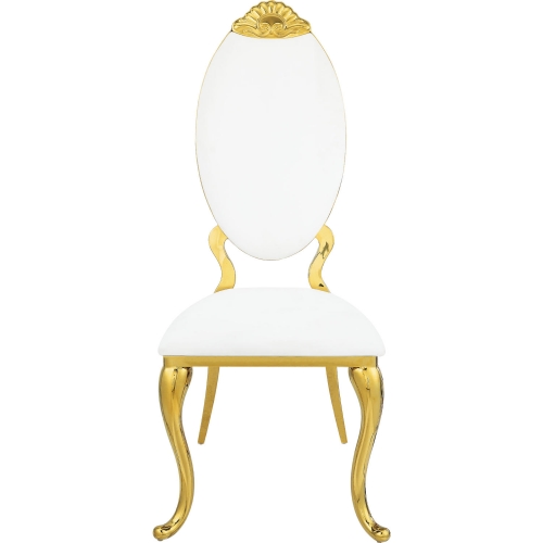 Fallon Dining Chair in White Leatherette & Gold Metal (Set of 2)