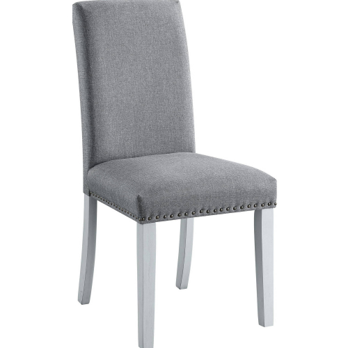 Lanton Dining Chair in Gray Linen with Nailhead & Antique White Finish (Set of 2)
