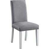 Lanton Dining Chair in Gray Linen with Nailhead & Antique White Finish (Set of 2)