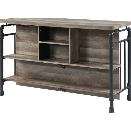 Edina Kitchen Island in Antique Oak Finish & Sandy Gray Metal