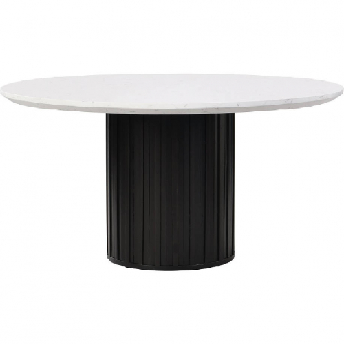 Jaramillo 54" Round Dining Table in White Faux Marble & Black Finish