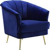 Eivor Accent Chair in Channel Tufted Blue Velvet & Gold Metal