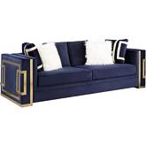 Virrux Sofa in Blue Velvet & Gold Metal