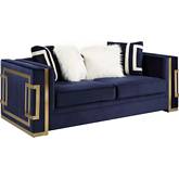 Virrux Loveseat in Blue Velvet & Gold Metal