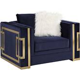 Virrux Accent Chair in Blue Velvet & Gold Metal