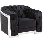 Pyroden Accent Chair in Tufted Black Velvet & Chrome Metal
