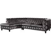 Atesis Sectional Sofa in All Over Tufted Dark Gray Velvet