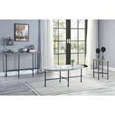 Brantley End Table in Tempered Glass & Sandy Gray Metal