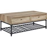 Brantley Coffee Table in Oak Finish & Sandy Black Metal