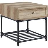 Brantley End Table in Oak Finish & Sandy Black Metal