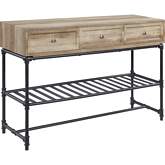Brantley Sofa Table in Oak Finish & Sandy Black Metal
