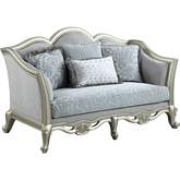 Qunsia Loveseat in Light Gray Linen & Champagne Finish