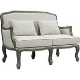 Tania Loveseat in Cream Linen with Nailhead & Wood