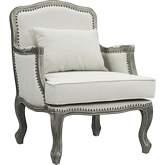 Tania Accent Chair in Cream Linen with Nailhead & Wood