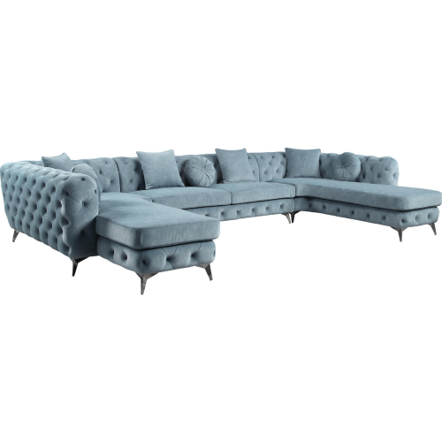 Zerah U Shape Sectional Sofa in Tufted Dusty Blue Fabric