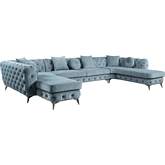 Zerah U Shape Sectional Sofa in Tufted Dusty Blue Fabric
