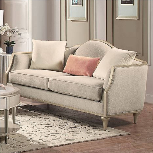 Kasa Loveseat in Beige Linen & Champagne Finish Wood