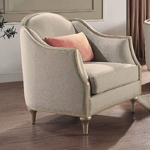 Kasa Accent Chair in Beige Linen & Champagne Finish Wood