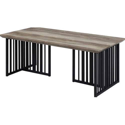 Zudora Coffee Table in Antique Oak Finish & Sandy Black Metal
