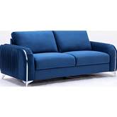 Wenona Sofa in Pleated Navy Blue Fabric & Chrome