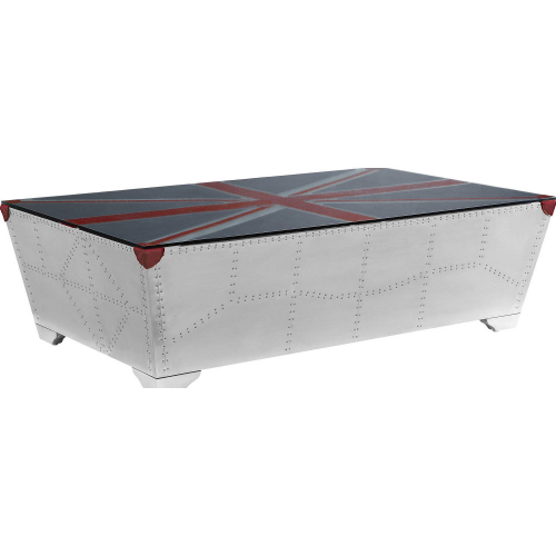 Brancaster Coffee Table in Aluminum, Tempered Glass & Union Jack