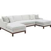 Valiant U Shape Sectional Sofa in Ivory Chenille & Wood