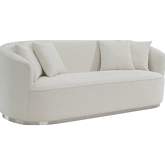 Odette Sofa in Beige Chenille & Chrome Stainless Steel