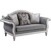 Florian Loveseat in Tufted Gray Fabric & Antique White Finish Wood
