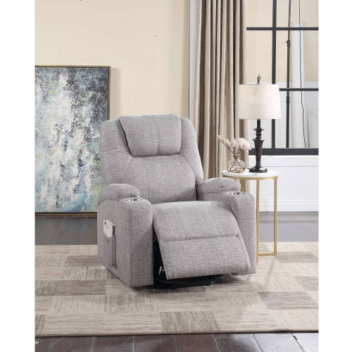 Evander Power Lift Recliner with Cup Holders in Light Gray Chenille Fabric