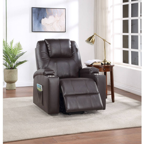 Evander Power Lift Recliner with Cup Holders in Brown Leathaire