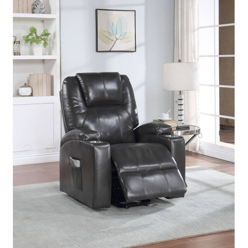 Evander Power Lift Recliner with Cup Holders in Gunmetal Gray Leathaire