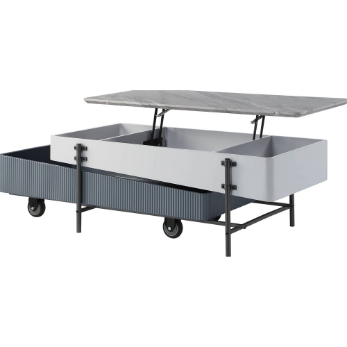 Wilkins Lift Top Coffee Table in Marble Print, Gloss White & Gray