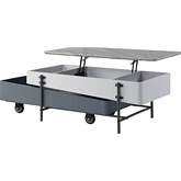 Wilkins Lift Top Coffee Table in Marble Print, Gloss White & Gray