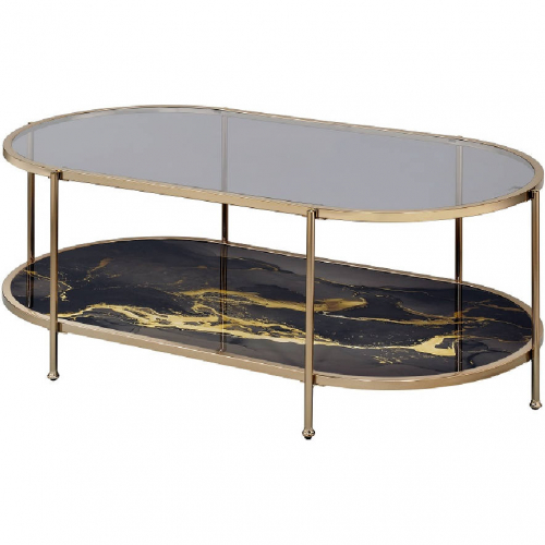 Fiorella Coffee Table in Black Marble Paint, Champagne Metal & Glass