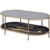 Fiorella Coffee Table in Black Marble Paint, Champagne Metal & Glass