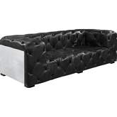 Brancaster Sofa in Tufted Black Top Grain Leather & Aluminum