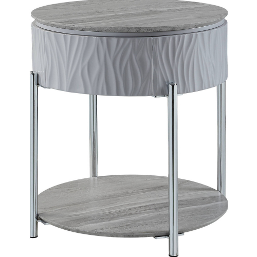 Yukino End Table in High Gloss Gray & Chrome