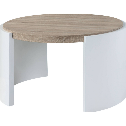 Zoma Round Coffee Table in Oak Finish & High Gloss White