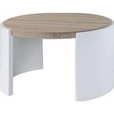 Zoma Round Coffee Table in Oak Finish & High Gloss White