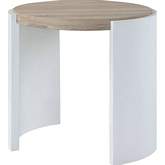 Zoma Round End Table in Oak Finish & High Gloss White
