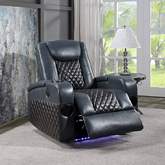 Alair Power Recliner with Charger, Cup Holders & Speaker in Blue & Black Leathaire