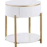 Daveigh Side End Table in High Gloss White & Gold Finish