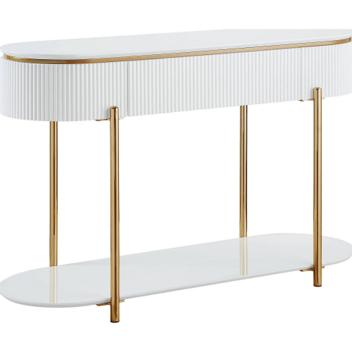 Daveigh Sofa Table in High Gloss White & Gold Finish