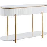 Daveigh Sofa Table in High Gloss White & Gold Finish