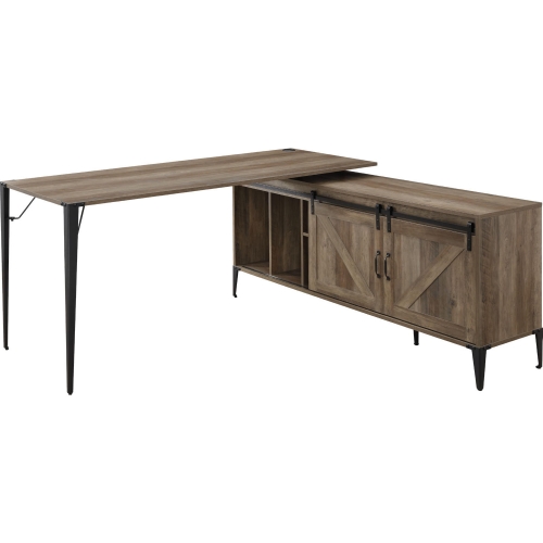 Zakwani L Shape Writing Desk with USB in Rustic Oak & Black Metal