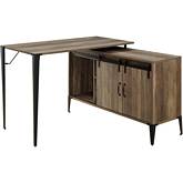 Zakwani Writing Desk with USB in Rustic Oak & Black Metal
