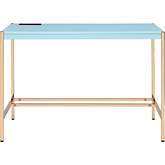 Midriaks Writing Desk in High Gloss Baby Blue & Gold Metal