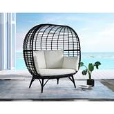 Penelope Outdoor Lounge Chair in Cream Fabric & Black Wicker