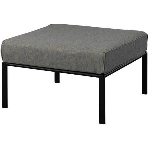 Rajni Outdoor Ottoman in Gray Fabric & Black Metal