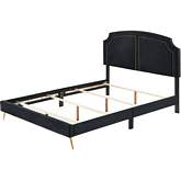 Zeena Full Bed in Black Velvet & Gold Metal